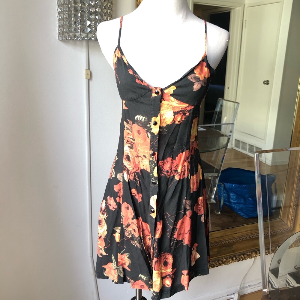 Insight Floral Black and Orange sleeveless mini Dress size 2